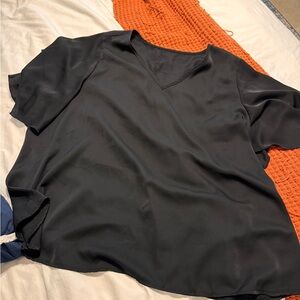 Black Flutter Sleeve Satin shirt